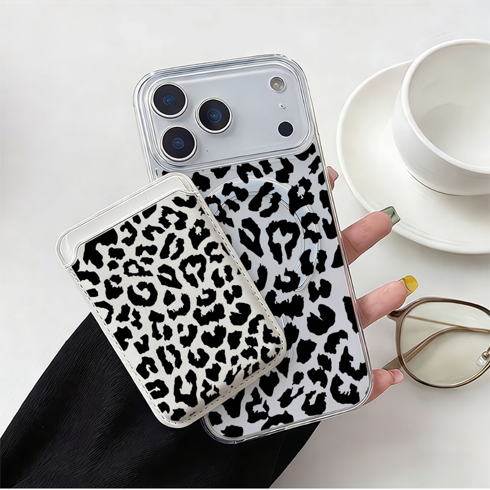 Phone Cases With Wallet - Czarny wzór w panterkę, etui na